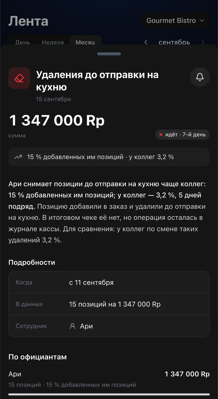 Находка в Senso Radar на демо-ресторане